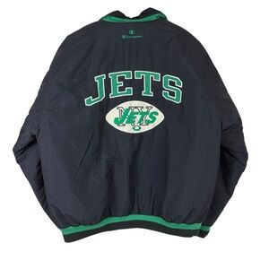 VTG Champion New York Jets Black Green Puffer Mens Jacket NFL Football Size XL